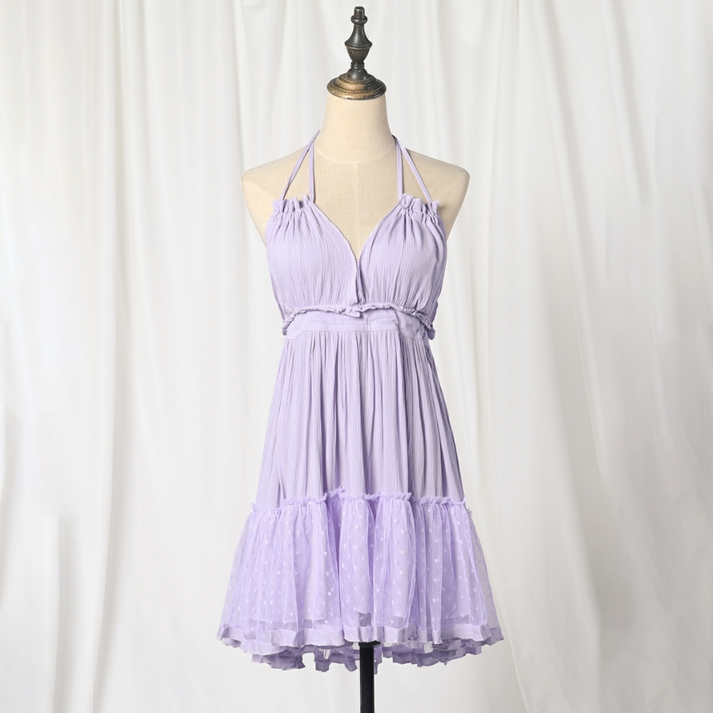Lilac / Lavender Purple Boho Halter Dress - Picture 11 of 16
